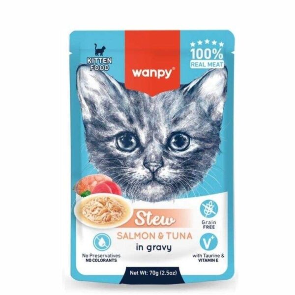 Wanpy Stew Sos me Salmon dhe Ton Peshku për Kafshët e Vogla 70gr