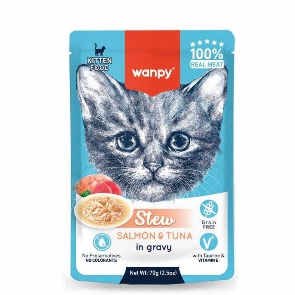 Wanpy Stew Sos me Salmon dhe Ton Peshku për Kafshët e Vogla 70gr