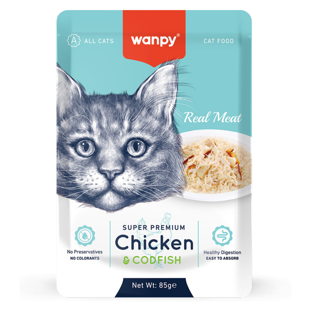 Wanpy Pouch me Pulë dhe Peshk Morina për Macen 85gr