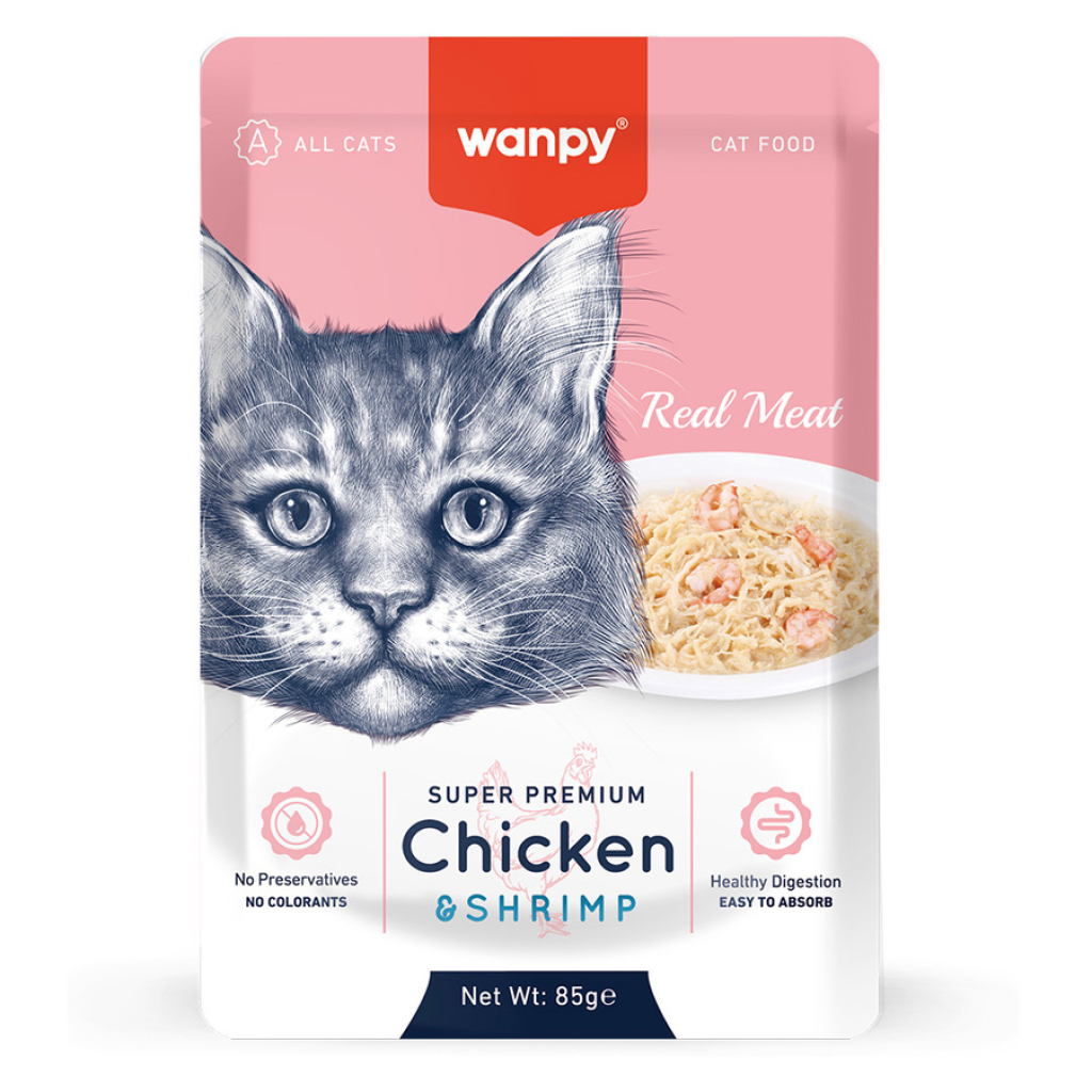 Wanpy Pouch me Pulë dhe Karides për Macet 85gr
