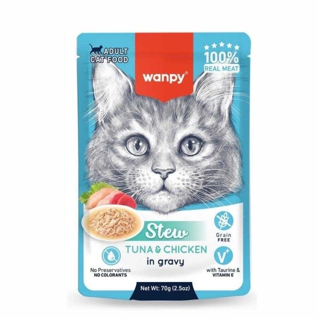 Wanpy Stew me Sos Ton dhe Pulë për Macet e Rritura 70gr
