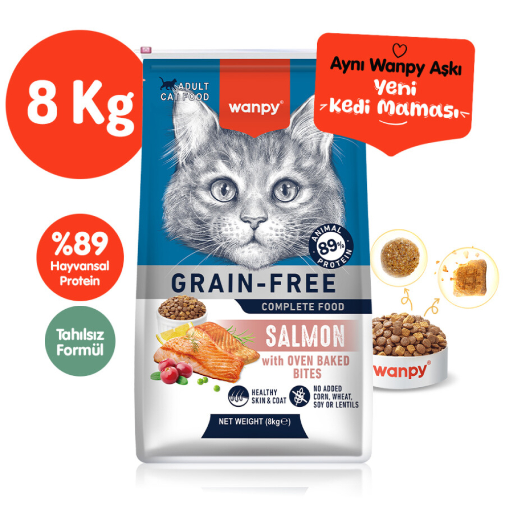 Wanpy Mëngjesi pa Grurë për Macet e Rritura me Salmon 8kg