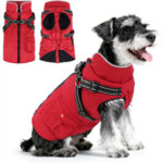 XHAKETË WOIIL PËR QEN, DIMRI, PËR QEN TË MËDHEJ, I NGROHTË, I UJITSHËM, REFLEKTUES, ME RRIPE, I KUQ, L