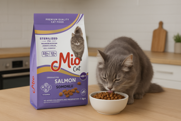 Ushqim sterile me salmon: pesha ideale për macen e sterilizuar